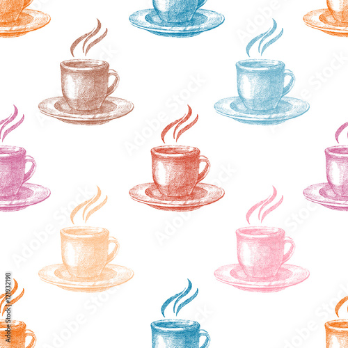 Seamless pattern with colorful coffee cups