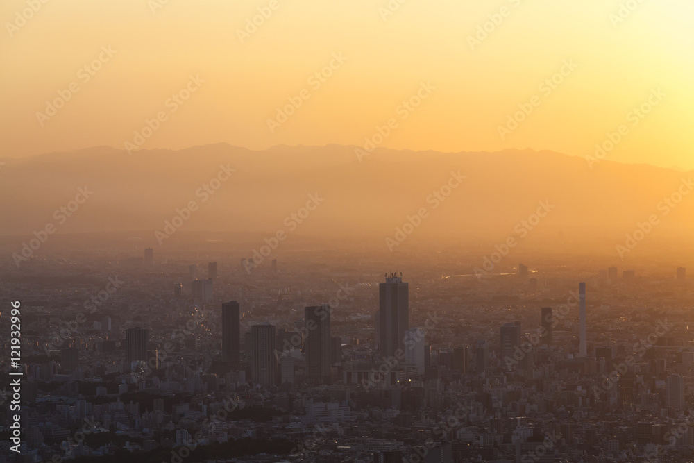 Sunset Over City Skyline, Tokyo, Japan