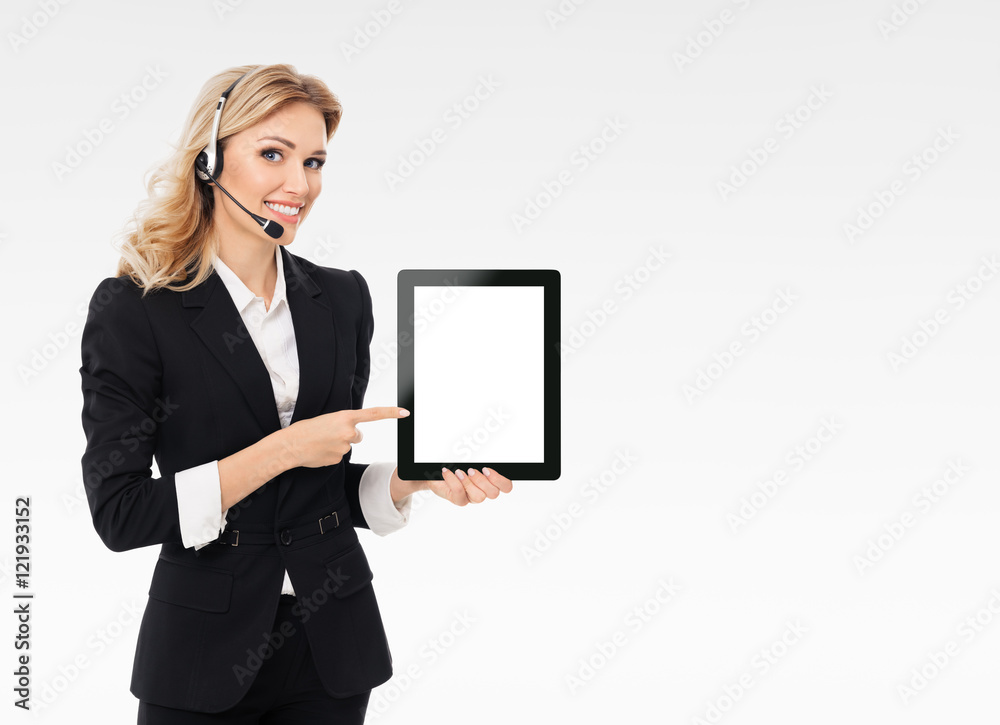 support phone operator showing blank no-name tablet pc monitor support phone operator showing blank no-name tablet pc monitor