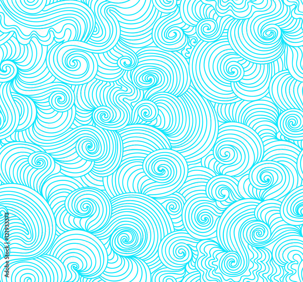 Abstract vector endless seamless texture with wavy curling lines, aquamarine colors Abstract vector endless seamless texture with wavy curling lines, aquamarine colors