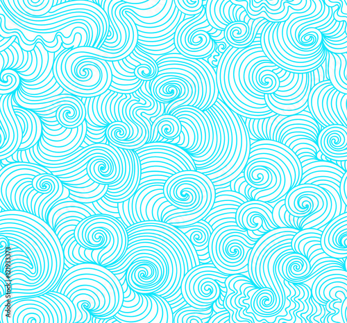 Abstract vector endless seamless texture with wavy curling lines, aquamarine colors