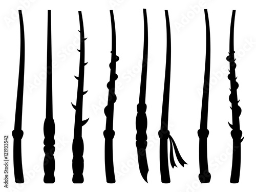 Magic wands. Silhouette on a white background. Wizard tool. Vector illustration.