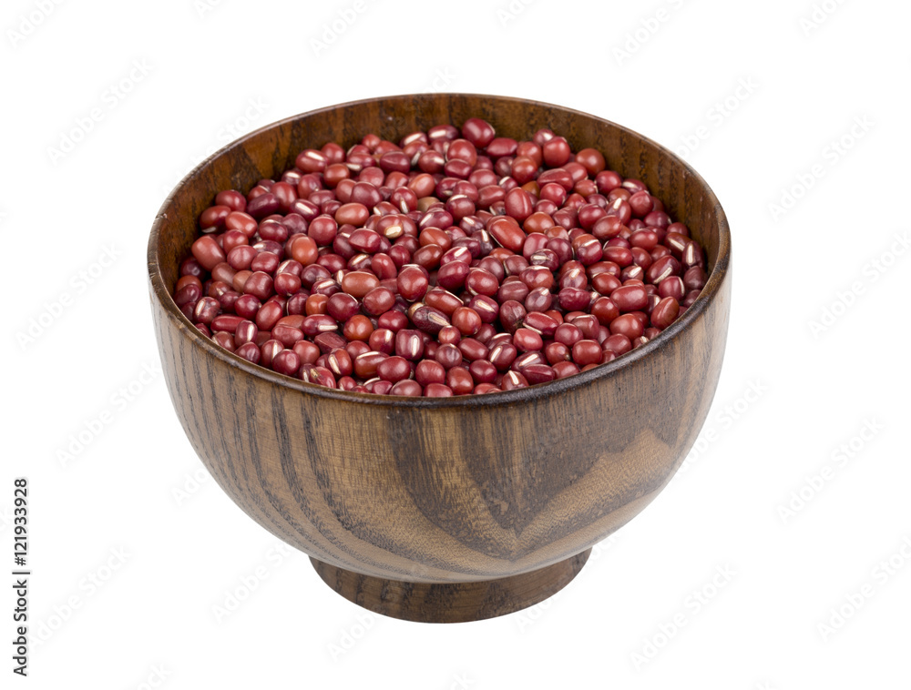 Red Beans in a wooden bowl on the white background Red Beans in a wooden bowl on the white background