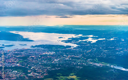 View of Oslo from an airplane on the approach to Gardermoen Airport © Leonid Andronov