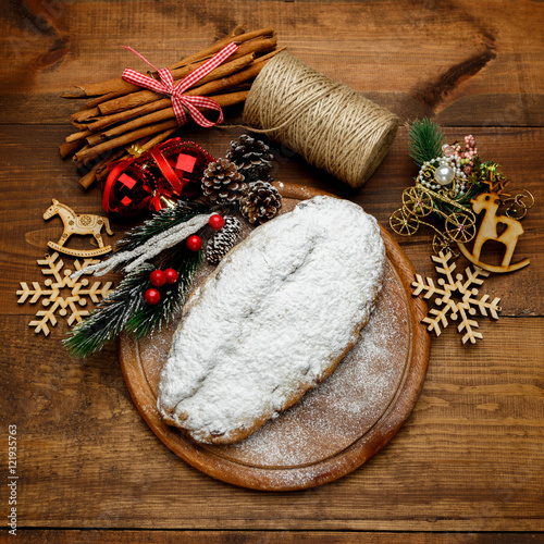 traditional German cake with raisins Dresdner stollen photo