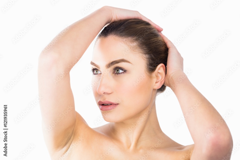 Beautiful woman posing against white background Beautiful woman posing against white background