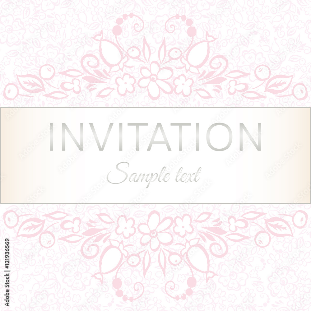 Vintage invitation card template with floral ornament