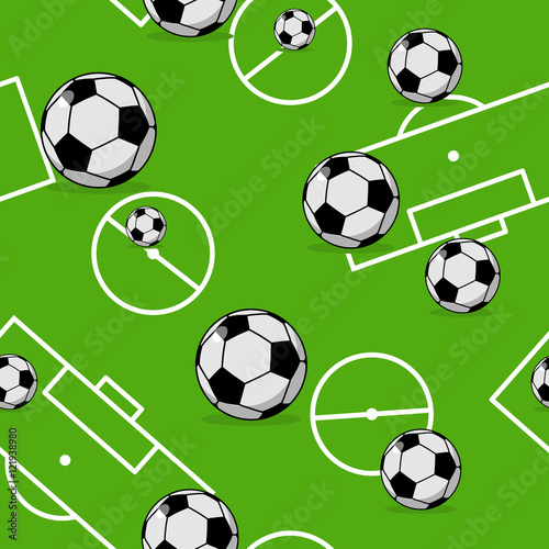 Soccer ball seamless pattern. Sports accessory ornament. Footbal © maryvalery