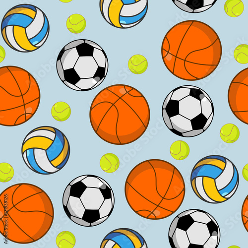 Sports ball seamless pattern. Balls ornament. Basketball and foo
