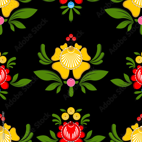 Gorodets painting seamless pattern. Floral ornament. Russian nat