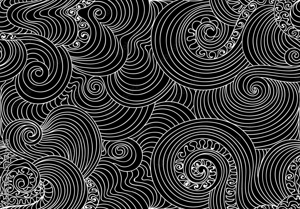 Abstract decorative vector seamless pattern with curling figured wavy lines