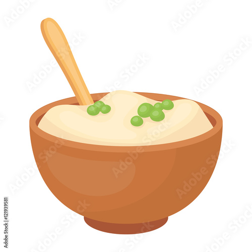 Mashed potatoes icon in cartoon style isolated on white background. Canadian Thanksgiving Day symbol stock vector illustration.