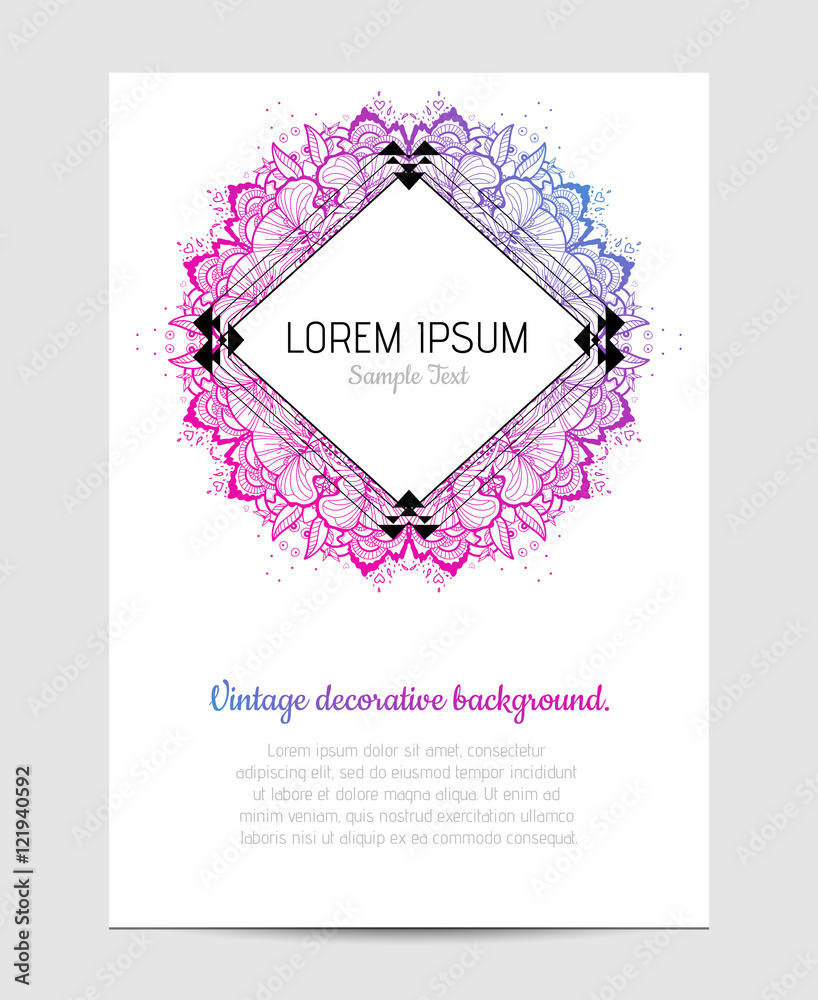 Fototapeta premium Invitation with hand drawn mandala pattern.