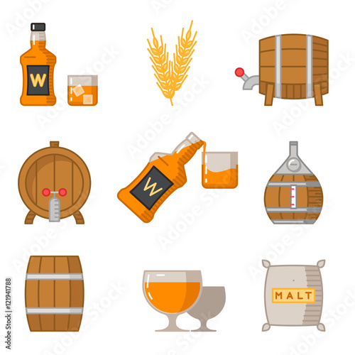 Whisky flat line art vector icons