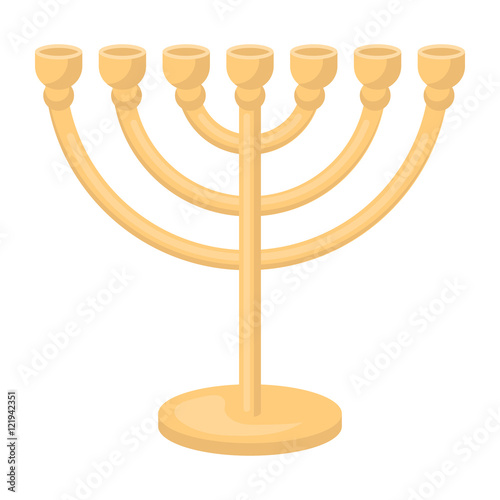 Menorah icon in cartoon style isolated on white background. Religion symbol stock vector illustration.