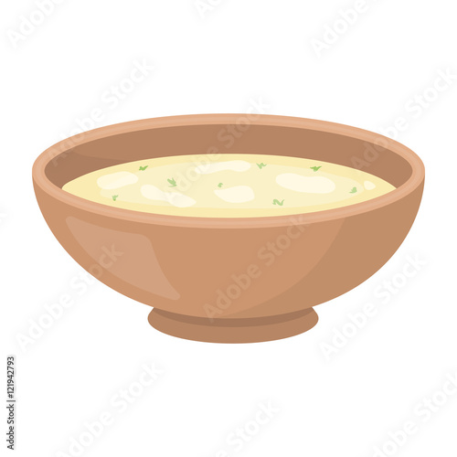 Miso soup icon in cartoon style isolated on white background. Sushi symbol stock vector illustration.
