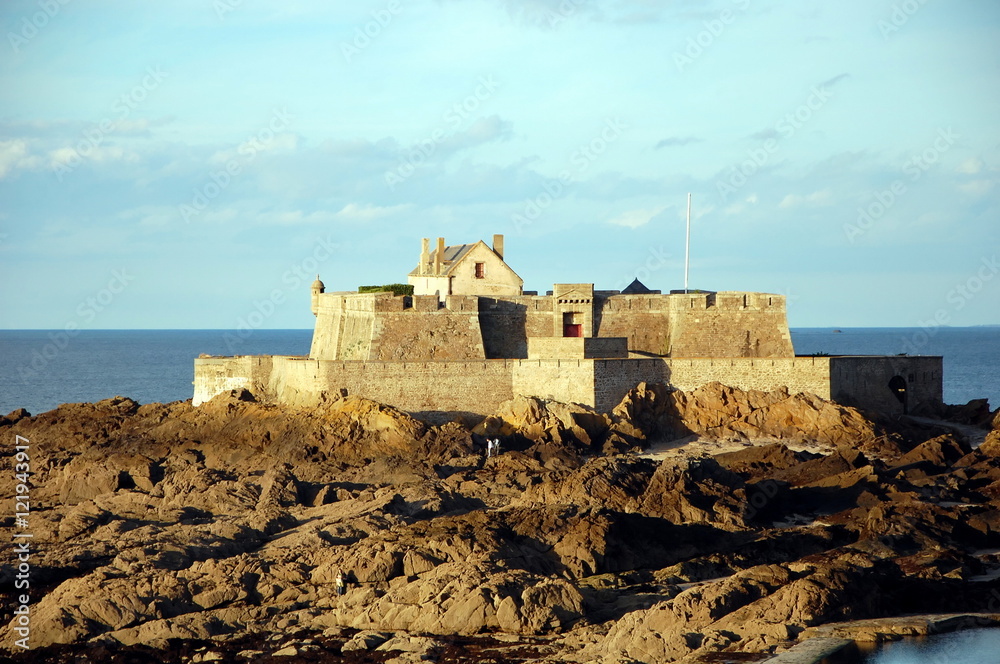 Saint Malo, Fort National at sunset. Brittany, France, Europe