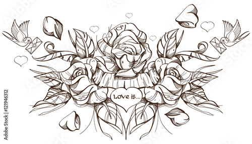Wallpaper Mural Three roses sketch Torontodigital.ca