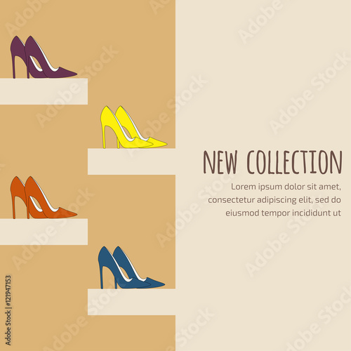 Fashion background with pumps or court shoes showcase for invitation in light brown colors