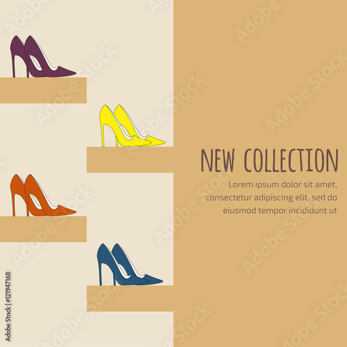Fashion background with pumps or court shoes showcase for invitation in light brown colors