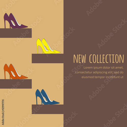 Fashion background with pumps or court shoes showcase for invitation in dark brown colors