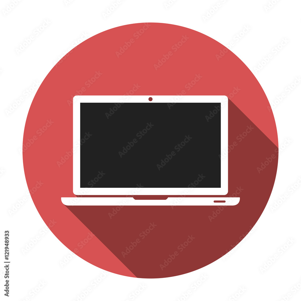 Laptop icon logo in circle with lock sign. Notebook symbol for web site