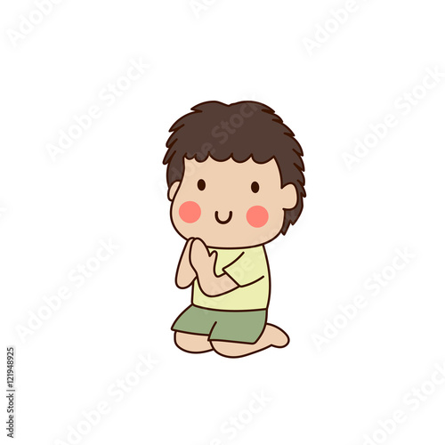 Boy sitting salute vector illustration. Isolated on white background.
