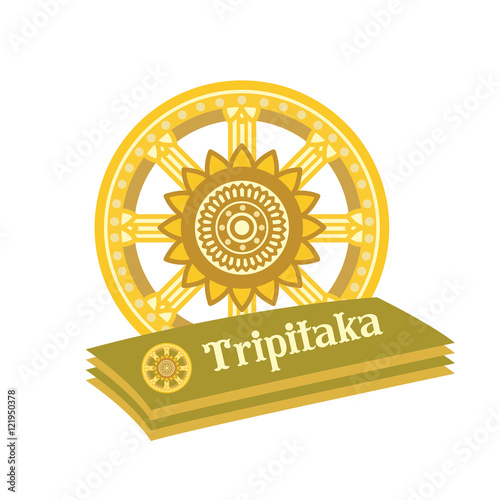 Buddhist scriptures and wheel of life vector illustration. Isolated on white background. photo