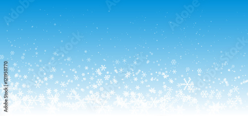 white snow on blue sky christmas background