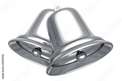Silver Christmas bells isolated on white 3D illustration