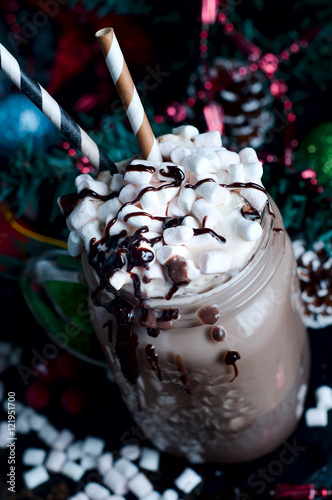 frapuccino with whipped cream and chocolate syrup photo