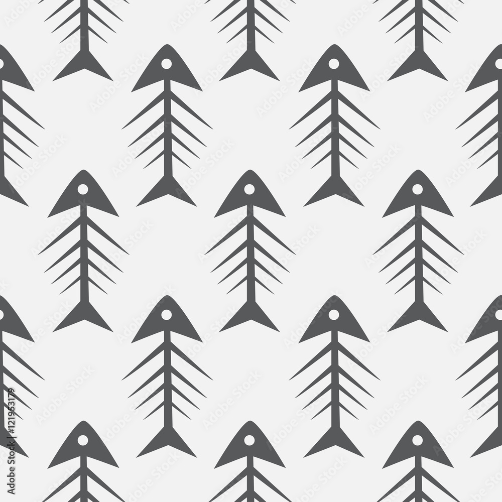 Obraz premium Fish bone monochrome seamless vector pattern. Black and white fishbone textile pattern design.