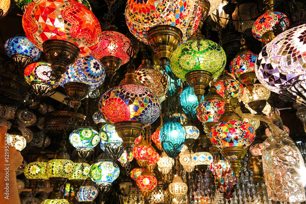 Crystal lamps for sale on the Grand Bazaar at Istanbul