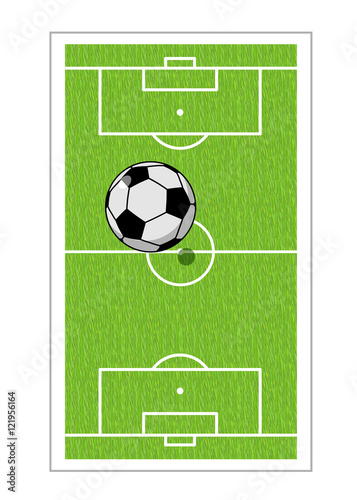 Football field and ball. Soccer game. Game ball high above groun