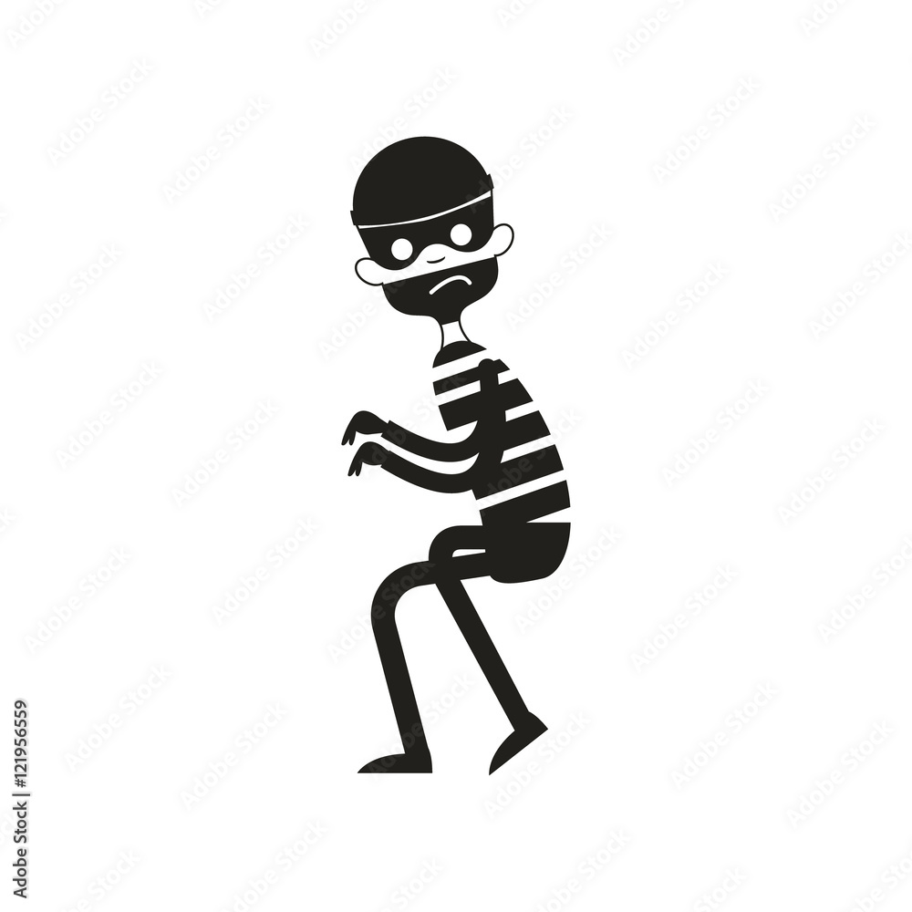 Silhouette of thief isolated on white. Vector Illustration