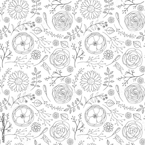 Seamless hand drawn floral vintage pattern 