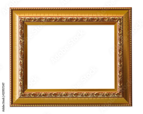 Gold vintage photo frame over white background
