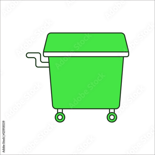 Big trash can on wheels sign flat icon on background