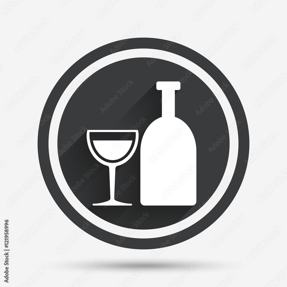 Alcohol sign. Drink symbol. Bottle with glass. Alcohol sign. Drink symbol. Bottle with glass.