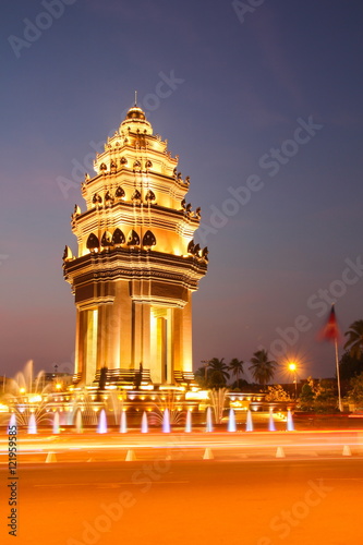 Independence Monument in the night time which is the one of landmark in Phnom Penh, Cambodia.