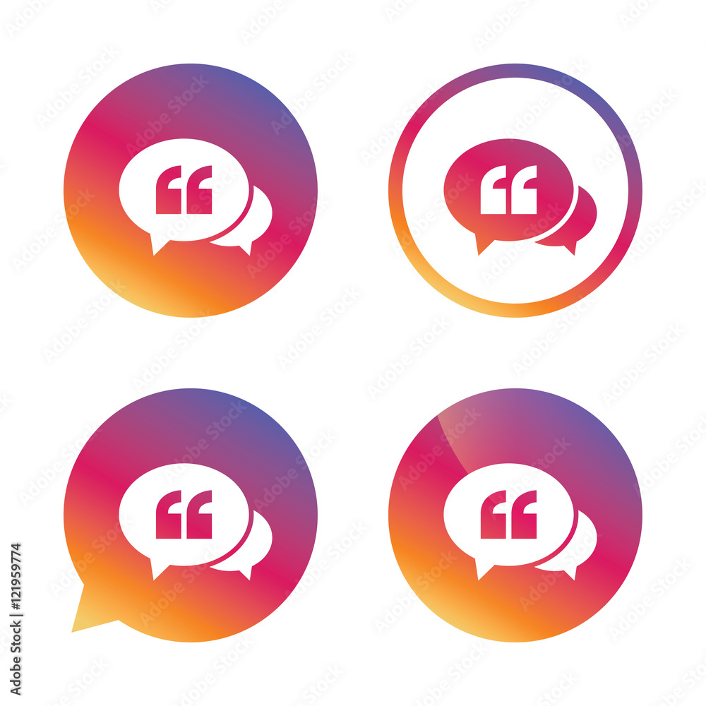 Chat Quote sign icon. Quotation mark symbol. Chat Quote sign icon. Quotation mark symbol.