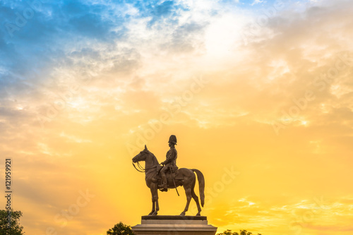 The Equestrian Statue of King Rama V under sunset