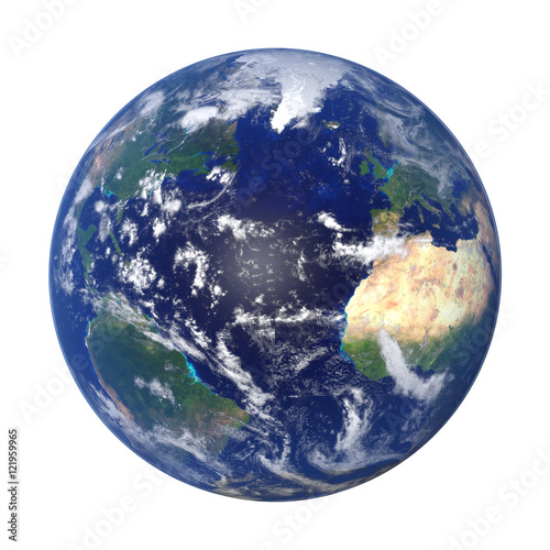 Fototapeta Naklejka Na Ścianę i Meble -  3d render, Earth from space showing Africa, Europe, South America and North America (isolated on white background, elements of this image are furnished by NASA)