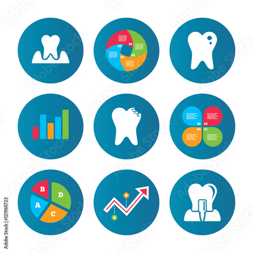 Dental care icons. Caries tooth and implant.