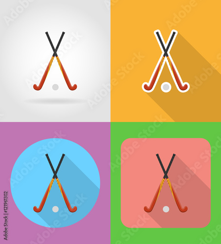 field hockey sport equipment flat icons vector illustration