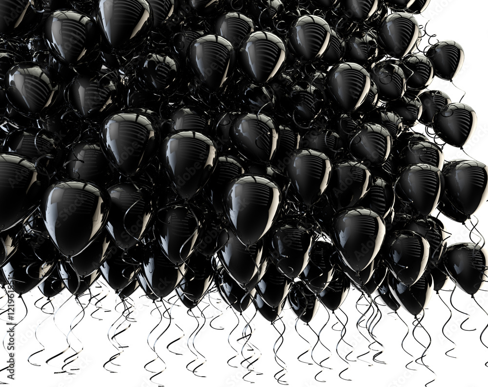 Imagen 3D fondo de globos negros aislados en blanco.Celebraciones