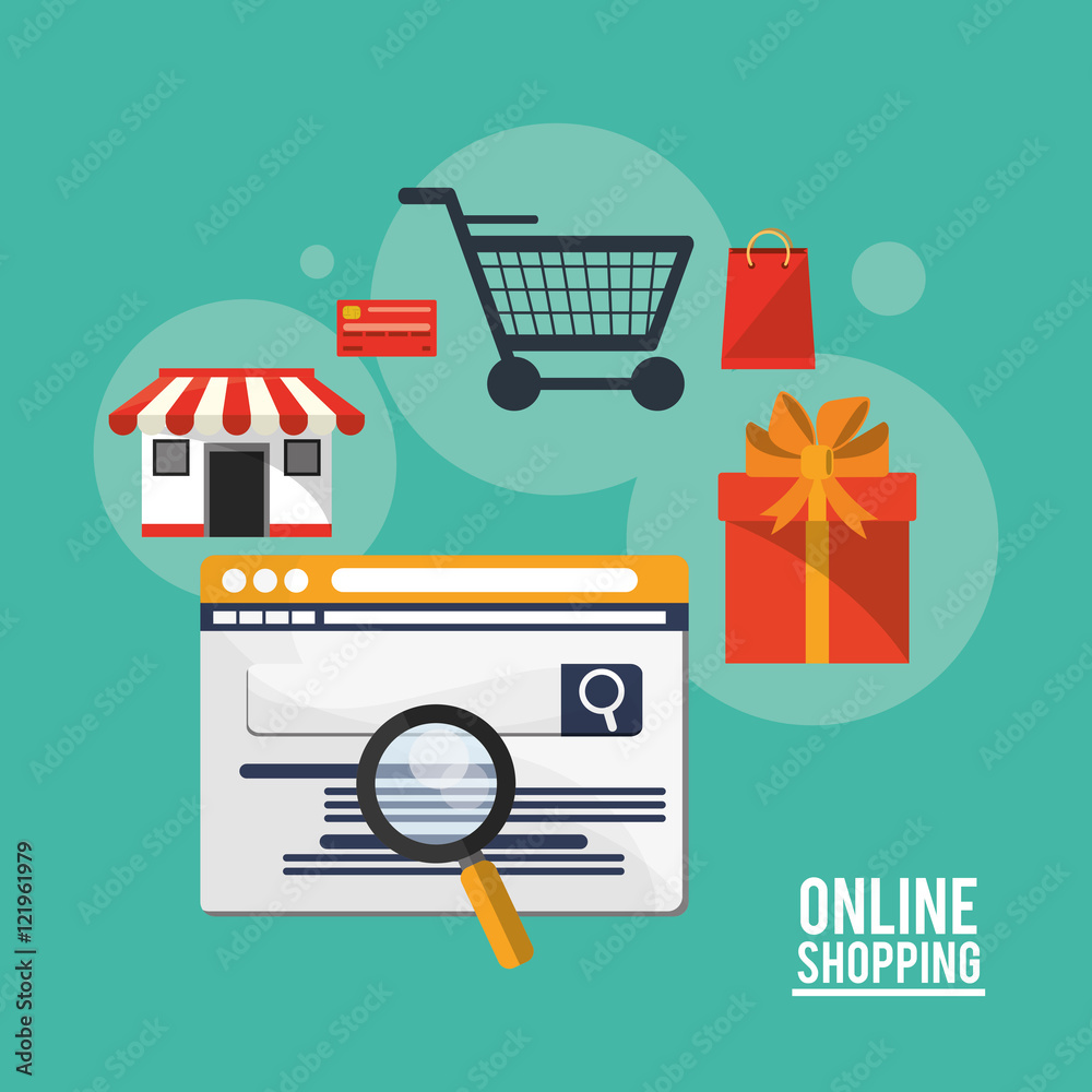 Website store cart lupe and gift icon. Shopping online ecommerce and media theme. Colorful design. Vector illustration
