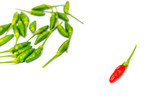 Green and red chili isolated from white background