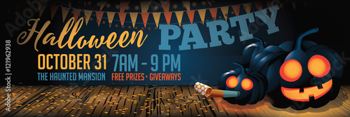 Halloween party background with pumpkins and copy space. EPS 10 vecto.