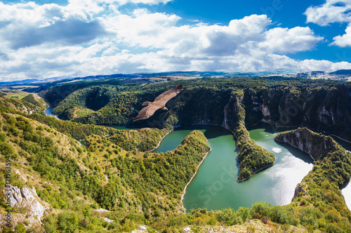 Meanders of river Uvac on sunny day, Serbia. photo
